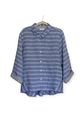 Habitat 100% Linen Horizontal Stripe Casual Button-Down Shirt Size XL